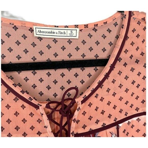 Abercrombie & Fitch Bishop Sleeve Tunic Top Sz Small Bohemian Floral Semi Sheer - Picture 2 of 6